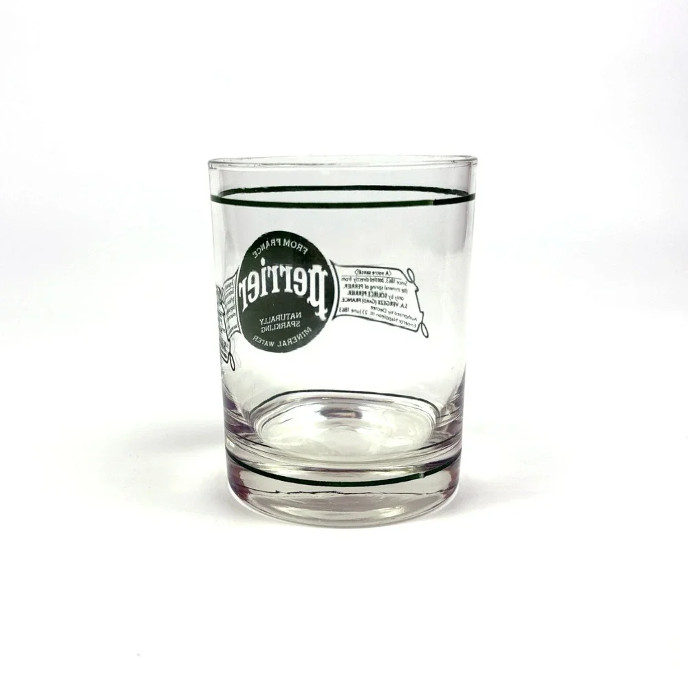 VTG 80s Perrier Tumbler Glass Sparkling Mineral Water C'est Fou Retro Advertisng